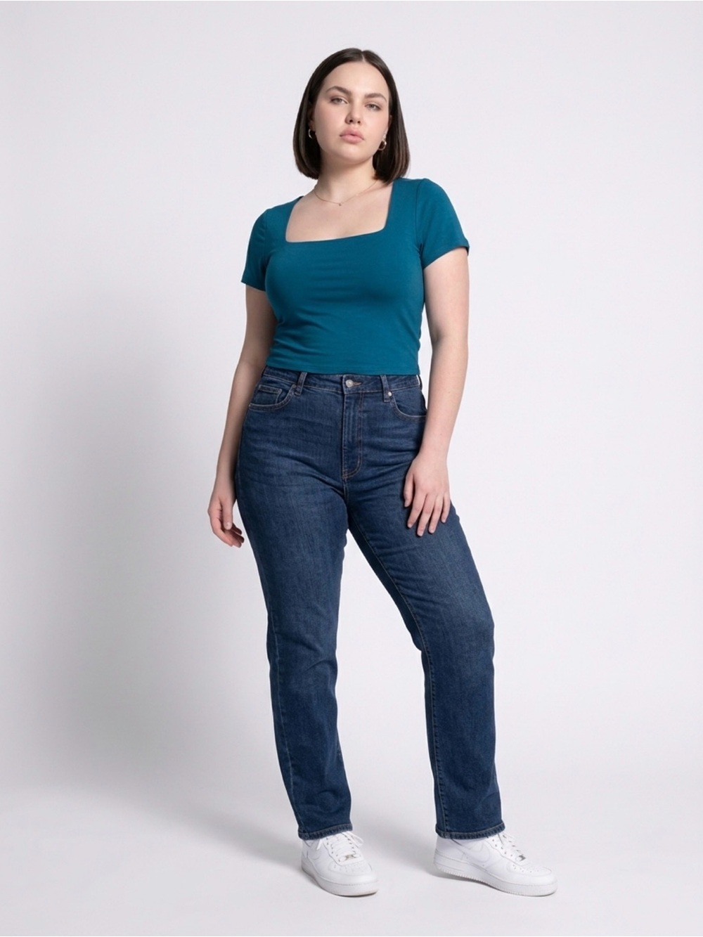 Sincerely Jules Ladies Square Neckline Top Blue Super Soft Feel & Stretch